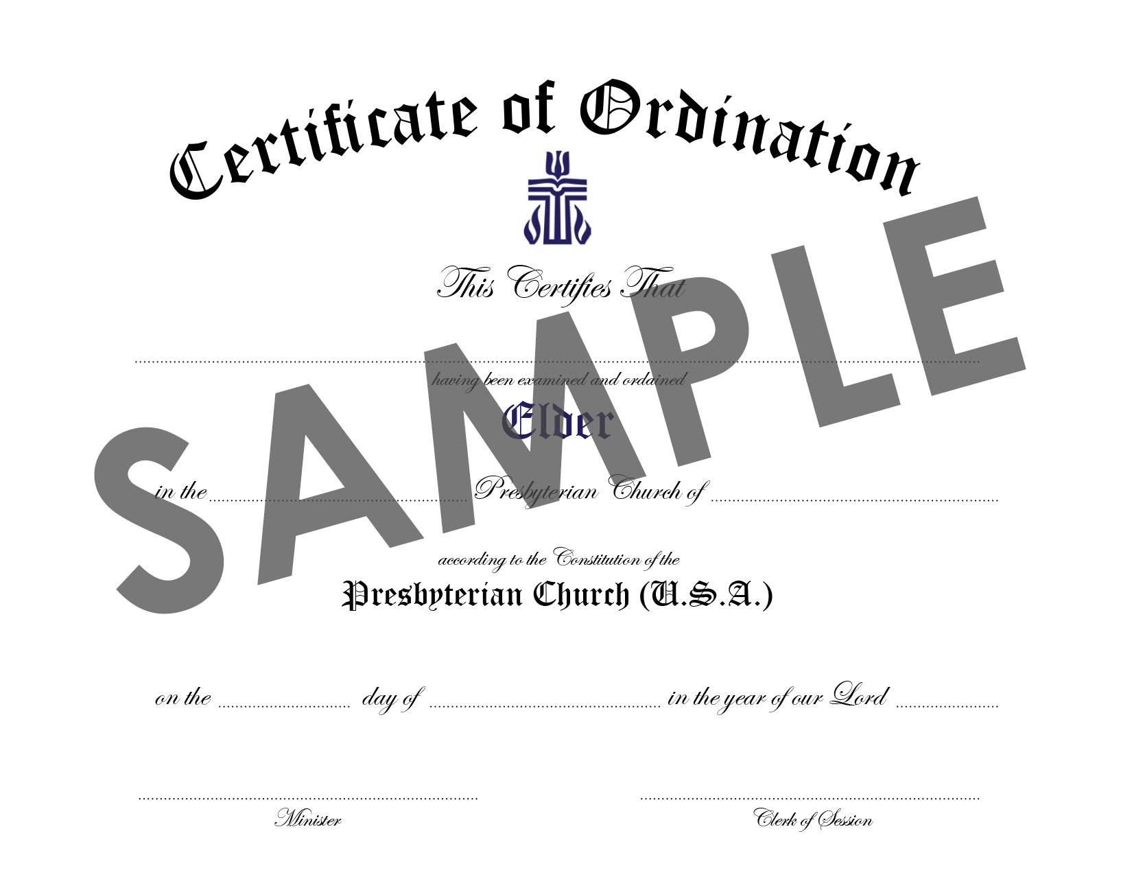 Certificate of Ordination of Elder Download : PC USA Store Intended For Ordination Certificate Template